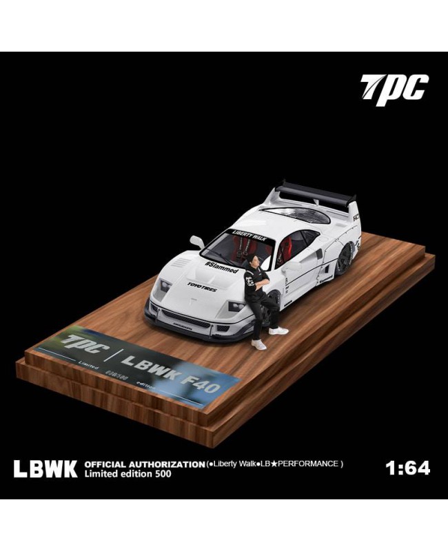 (預訂 Pre-order) TPC 1/64 LBWK F40 white  (Diecast car model) 人偶版 (木底座) 限量500台