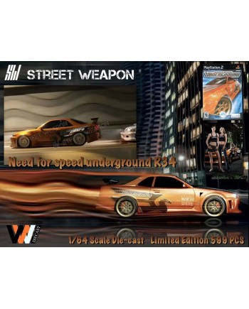 (預訂 Pre-order) SW X WWD 1/64 Customized version  R34 Need for Speed Underground (Diecast car model) 限量599台