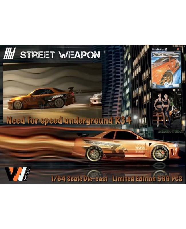 (預訂 Pre-order) SW X WWD 1/64 Customized version  R34 Need for Speed Underground (Diecast car model) 限量599台
