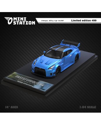 (預訂 Pre-order) Mini Station 1:64 Fast & Furious Brian's GTR R35 3.0 (Diecast car model) 藍色黑輪 普通版