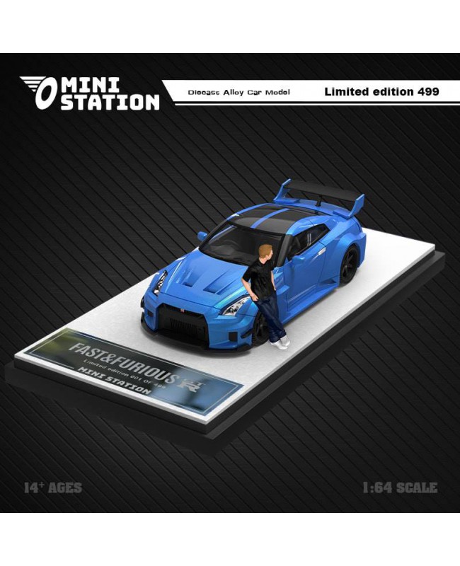 (預訂 Pre-order) Mini Station 1:64 Fast & Furious Brian's GTR R35 3.0 (Diecast car model) 藍色黑輪 人偶版