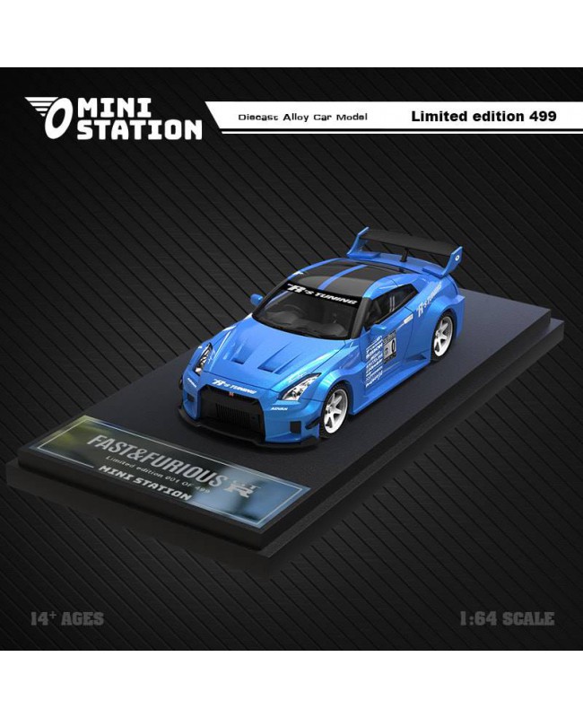 (預訂 Pre-order) Mini Station 1:64 Fast & Furious Brian's GTR R35 3.0 (Diecast car model) 藍色白輪 普通版
