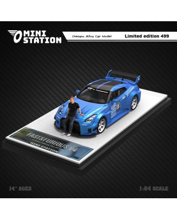 (預訂 Pre-order) Mini Station 1:64 Fast & Furious Brian's GTR R35 3.0 (Diecast car model) 藍色白輪 人偶版