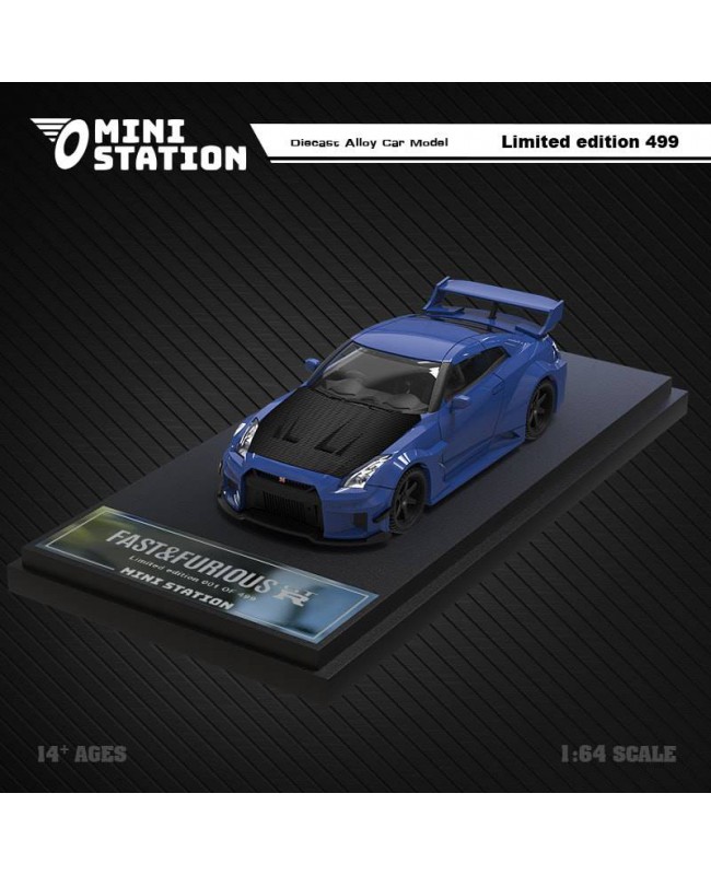 (預訂 Pre-order) Mini Station 1:64 Fast & Furious Brian's GTR R35 3.0 (Diecast car model) 藍色碳素蓋 普通版