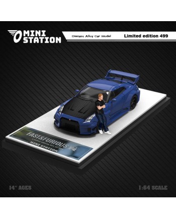 (預訂 Pre-order) Mini Station 1:64 Fast & Furious Brian's GTR R35 3.0 (Diecast car model) 藍色碳素蓋 人偶版