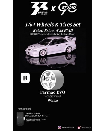 (預訂 Pre-order) 33DREAMS x 90 Studio 1/64 Wheels & Tires Set 型號爲Tarmac EVO 產品代號 33DR002WH019 白色