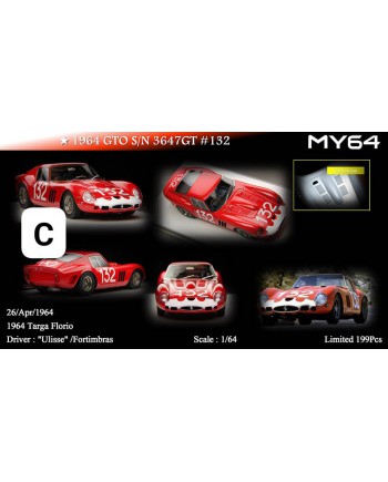(預訂 Pre-order) MY64 1/64 250GTO (Resin car model) 限量199台 S/N 3647GT Red #132