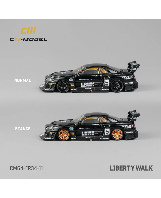 (預訂 Pre-order) CM model 1/64 Nissan LBWK ER34 NO.5 Chome Black (Diecast car model)