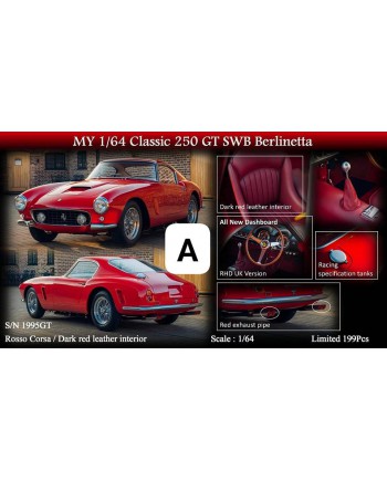 (預訂 Pre-order) MY64 1/64 Classic 250GT SWB  (Resin car model) 限量199台 SWB S/N 1995GT , Rosso Corsa