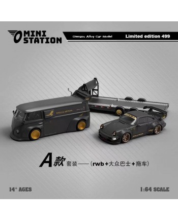 (預訂 Pre-order) Mini Station 1:64 Artois livery Matte Black (Diecast car model) RWB964 + T1 VAN + 拖車Trailer