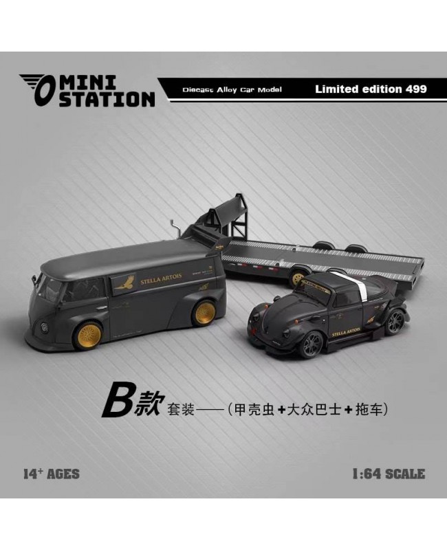 (預訂 Pre-order) Mini Station 1:64 Artois livery Matte Black (Diecast car model) Beetle Tagar+ T1 VAN + 拖車Trailer