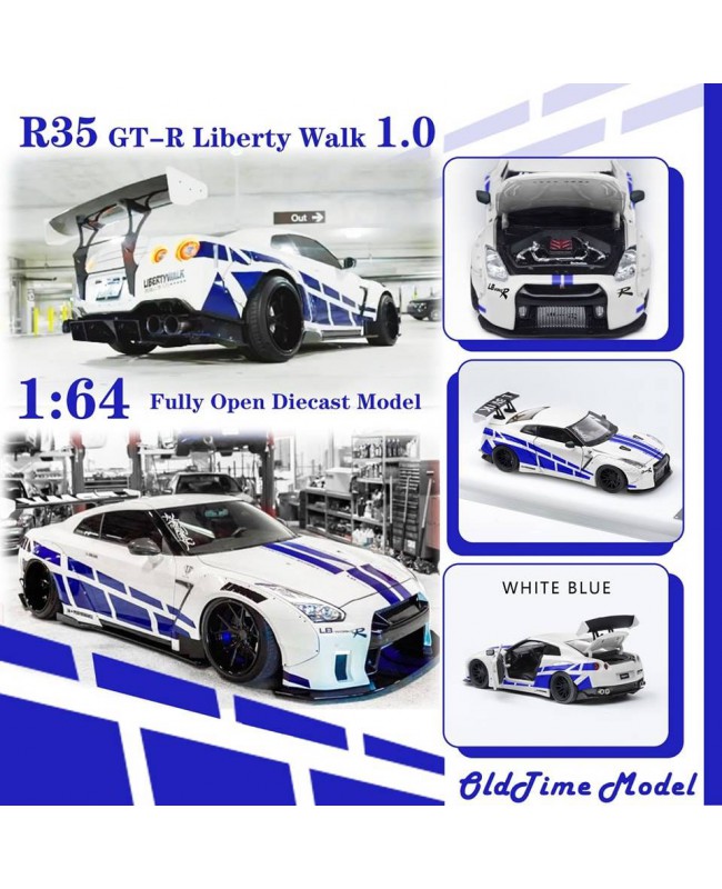 (預訂 Pre-order) Oldtime model 1/64 LB GTR R35 High Wing White and blue livery (Diecast car model) 限量999台