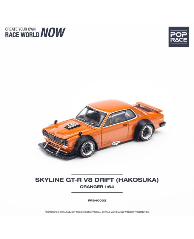 (預訂 Pre-order) POPRACE 1/64 Skyline GT-R V8  Drift (Hakosuka) Orange (Diecast car model) PR640032