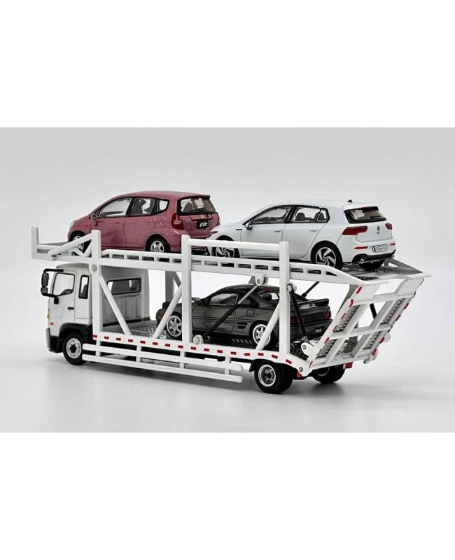 (預訂 Pre-order) Unique Model × Tiny  1:64 Hino 500 (HINO Ranger) double-decker bridge transport vehicle (Diecast car model) White