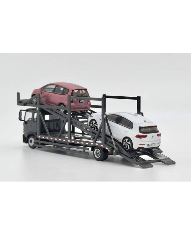 (預訂 Pre-order) Unique Model × Tiny  1:64 Hino 500 (HINO Ranger) double-decker bridge transport vehicle (Diecast car model) Grey