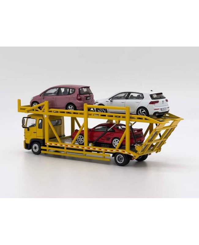 (預訂 Pre-order) Unique Model × Tiny  1:64 Hino 500 (HINO Ranger) double-decker bridge transport vehicle (Diecast car model) Yellow