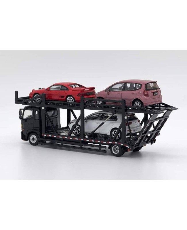 (預訂 Pre-order) Unique Model × Tiny  1:64 Hino 500 (HINO Ranger) double-decker bridge transport vehicle (Diecast car model) Black