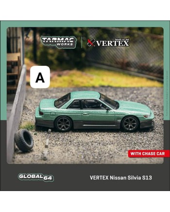 (預訂 Pre-order) Tarmac Works 1/64 VERTEX Nissan Silvia S13 Green / Grey (T64G-025-GR) (Diecast car model)
