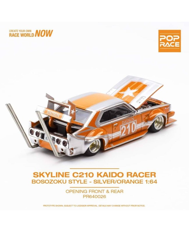 (預訂 Pre-order) Poprace 1:64 Skyline C210 Kaido Racer - Bosozoku Style Silver/Orange PR640026 (Diecast car model)