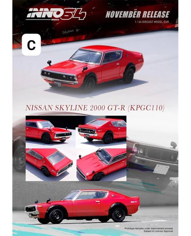 (預訂 Pre-order) Inno64 1:64 NISSAN SKYLINE 2000 GT-R (KPGC110) Red IN64-KPGC110-RED (Diecast car model)