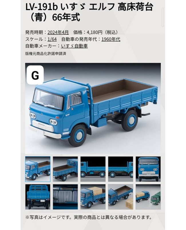 (預訂 Pre-order) Tomytec 1/64 LV-191b Isuzu ELF High-Floor Loading Platform Blue 1966 (Diecast car model)