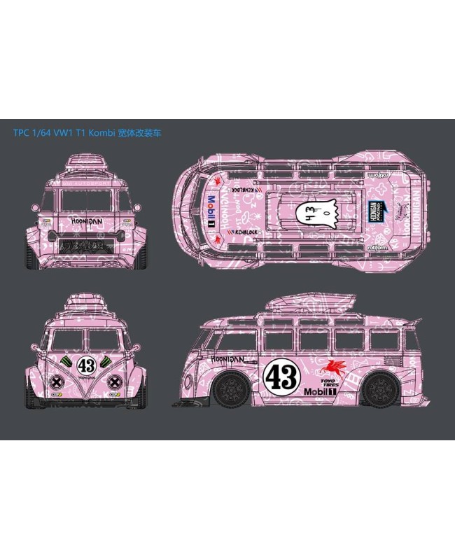 (預訂 Pre-order) TPC 1/64 VW T1 Kombi wide body modification 43# Hoonigan pink (Diecast car model) 限量500台