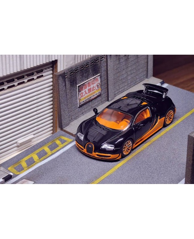 (預訂 Pre-order) Mortal 1:64 Bugatti Veyron Super Sport 黑橙配色 (後蓋可拆卸 尾翼可升降) (Diecast car model) 限量799台