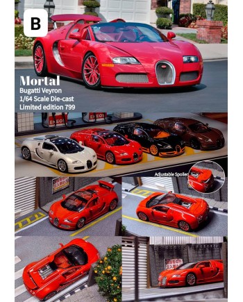 (預訂 Pre-order) Mortal 1:64 Bugatti Veyron 紅色配色 (尾翼可升降功能) (Diecast car model) 限量799台