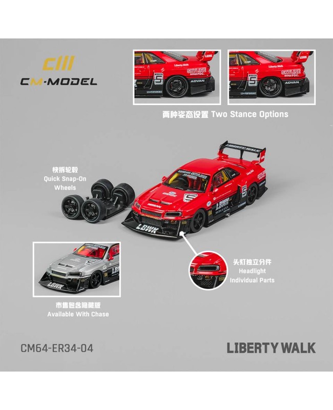 (預訂 Pre-order) CM model 1/64 Nissan LBWK ER34 NO.5 Carbon light Red/CM64-ER34-04 (Diecast car model)