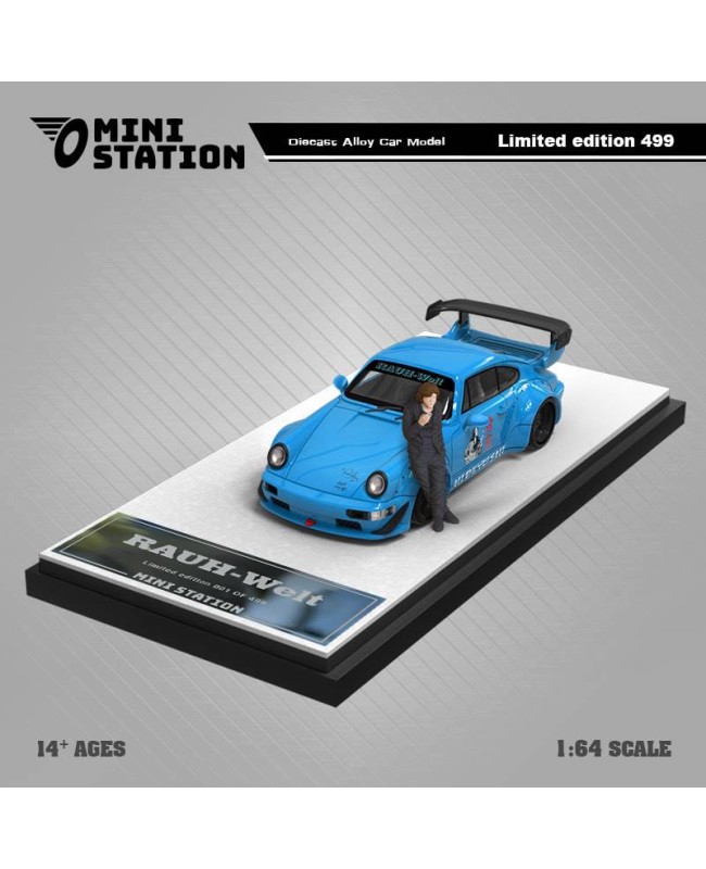 (預訂 Pre-order) Mini Station 1:64 RWB 964 HIDEYOSHI blue (Diecast car model) 限量499台 人偶版