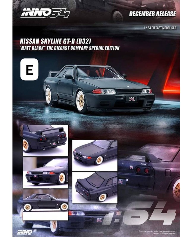 (預訂 Pre-order) INNO64 1/64 IN64-R32-MB Nissan Skyline GT-R (R32) Matt Black The Diecast Company Special Edition (Diecast car model)