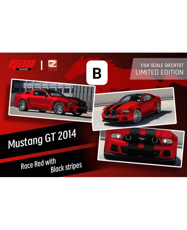(預訂 Pre-order) GDO Hunter x DCM 1:64 Mustang 2014 (Diecast car model) 亮光紅/黑條紋