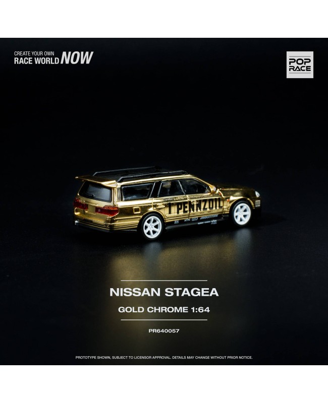 (預訂 Pre-order) POPRACE PR640057 - 1/64 NISSAN STAGEA GOLD CHROME (Diecast car model)