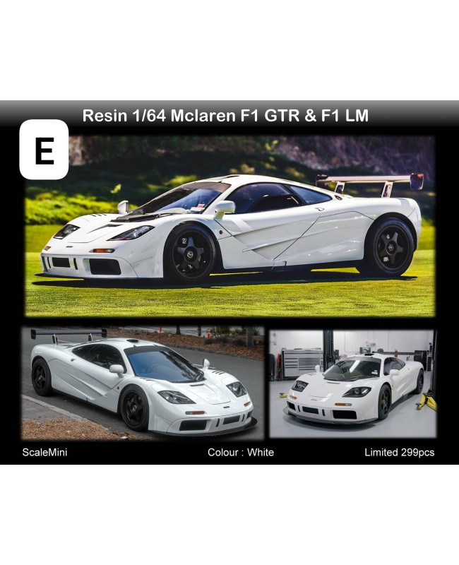 (預訂 Pre-order) ScaleMini 1/64 Mclaren F1 GTR & F1 LM (Resin car model) 限量499台 White