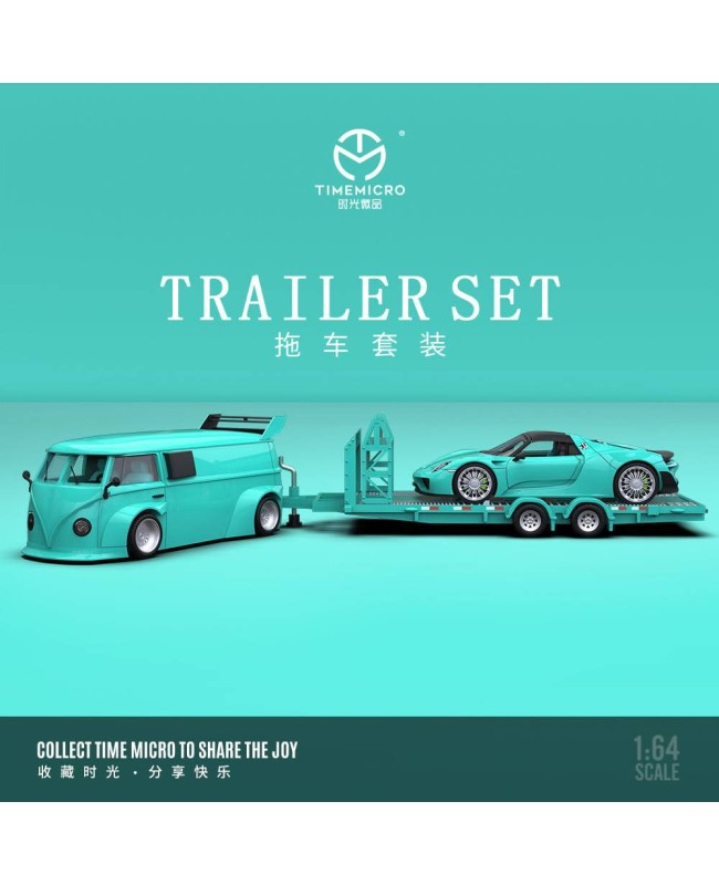 (預訂 Pre-order) TimeMicro 1/64 trailer Tiffany Blue series (Diecast car model) Trailer Set(T1 Van+Porsche 918+trailer)TM642925-T