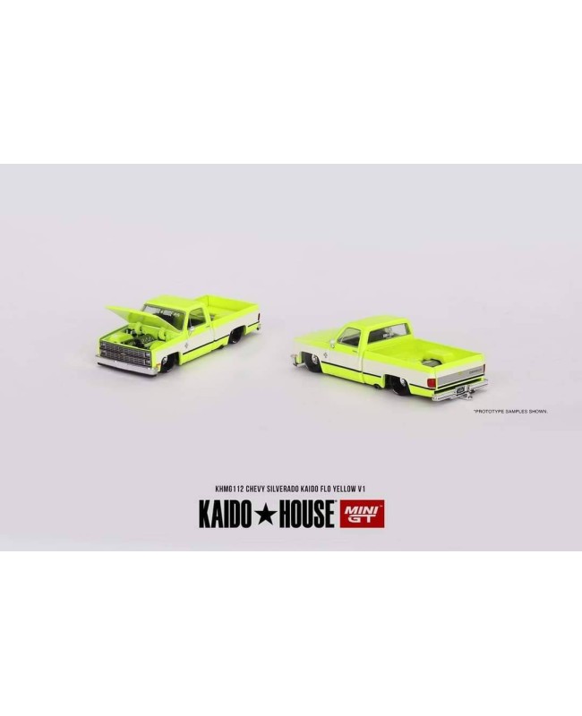 (預訂 Pre-order) KaidoHouse x MINI GT. KHMG112 Chevrolet Silverado KAIDO Flo Yellow V1 (Diecast car model)
