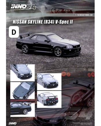 (預訂 Pre-order) Inno64 1/64 IN64-R34VS-BLA: NISSAN SKYLINE GT-R (R34) V-SPEC II BLACK (Diecast car model)