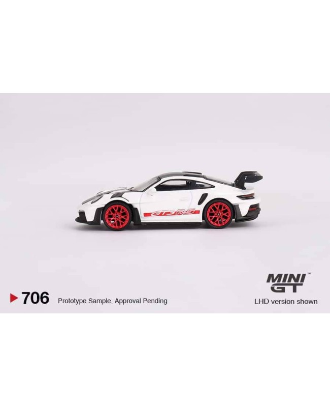 (預訂 Pre-order) MINI GT 1/64 Porsche 911 (992) GT3 RS Weissach Package White with Pyro Red- MGT00706-R (Diecast car model)