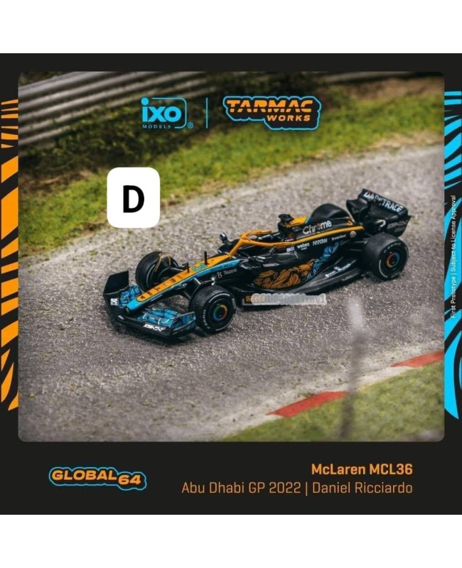 (預訂 Pre-order) Tarmac 1/64 T64G-F041-DR3 McLaren MCL36 Abu Dhabi Grand Prix 2022 Daniel Ricciardo (Diecast car model)