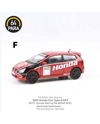 (預訂 Pre-order) PARA64 1/64 PA-65349 2001 Honda Civic Type-R EP3 BTCC Honda Racing RHD (Diecast car model)