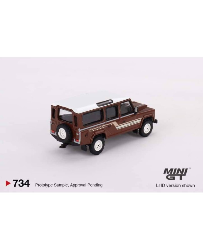 (預訂 Pre-order) MINI GT 1/64 MGT00734-R Land Rover Defender 110 1985 County Station Wagon Russet Brown RHD (Diecast car model)