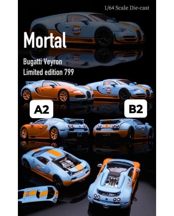 (預訂 Pre-order) Mortal 1/64 Bugatti Veyron (Tail wing lift function) (Diecast car model) Gulf Livery