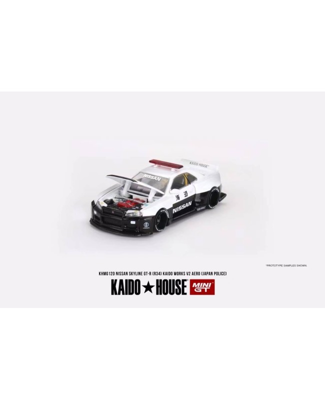 (預訂 Pre-order) Kaidohouse x MINI GT Nissan Skyline GT-R R34 Kaido Works (V2 Aero) Police KHMG120 (Diecast car model)