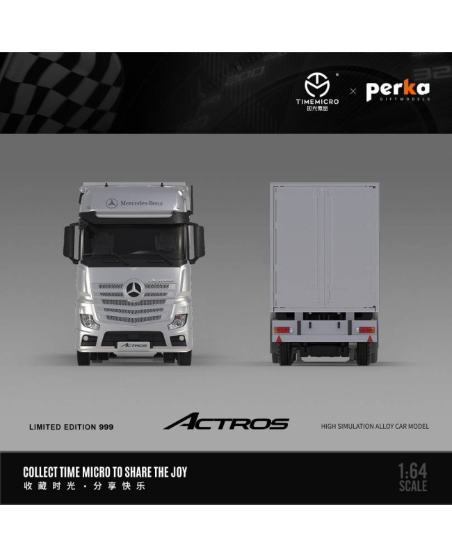 (預訂 Pre-order) TimeMicro +  Perka 1/64  Mercedes Actros container truck (Diecast car model) 限量999台 Silver TM646702