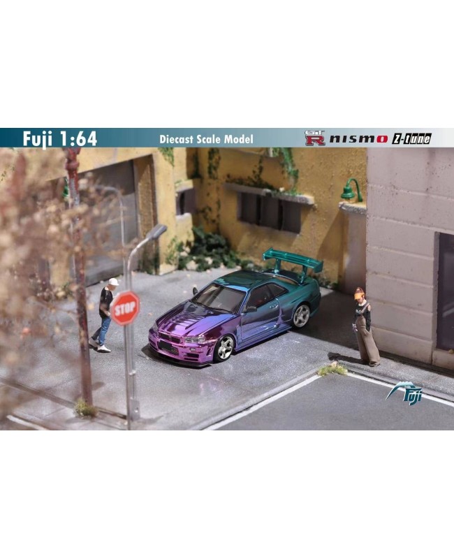 (預訂 Pre-order) Fuji 1:64 Skyline Skyline GT-R R34, Nismo Z-Tune High Wing version (Diecast car model) 限量699台 Purple-Blue Gradient (silver wheel)