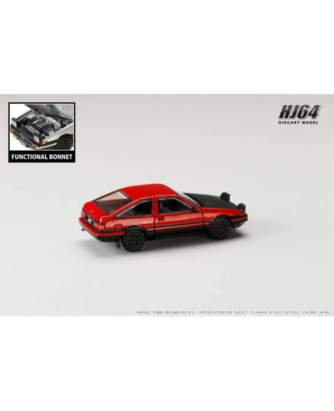 (預訂 Pre-order) HobbyJAPAN 1/64 Toyota SPRINTER TRUENO GT APEX (AE86) JDM Style with CARBON BONNET (Diecast car model) HJ641052BRB : Red / Black