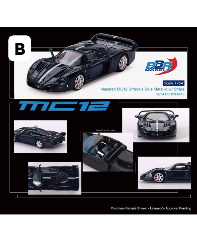 (預訂 Pre-order) BBR 1/64 BBRDIE6416 Maserati MC12 Stradale Blue Metallic W/ Stripe (Diecast car model)
