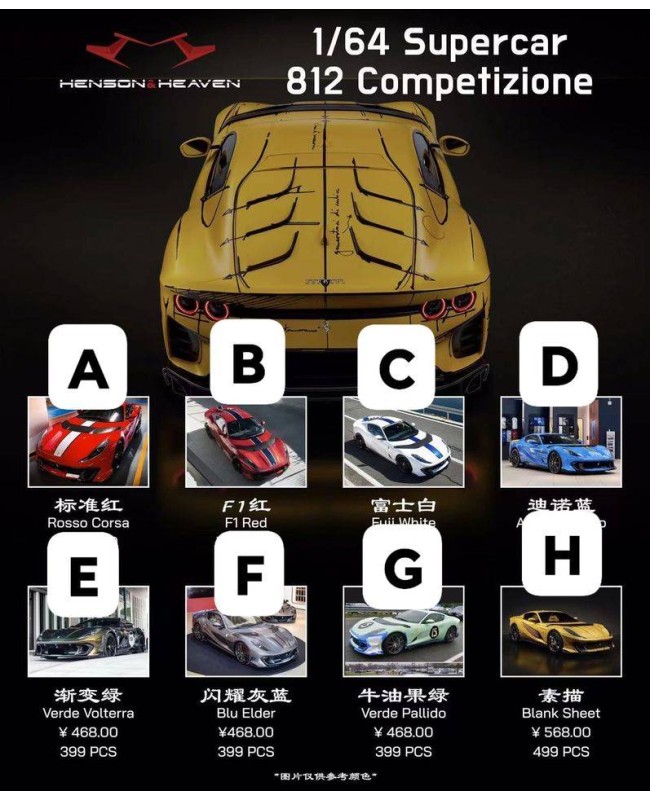 (預訂 Pre-order) HH model 1/64 812 Competizione (Resin car model) 限量399台 HH64F812C006: Blu Elder