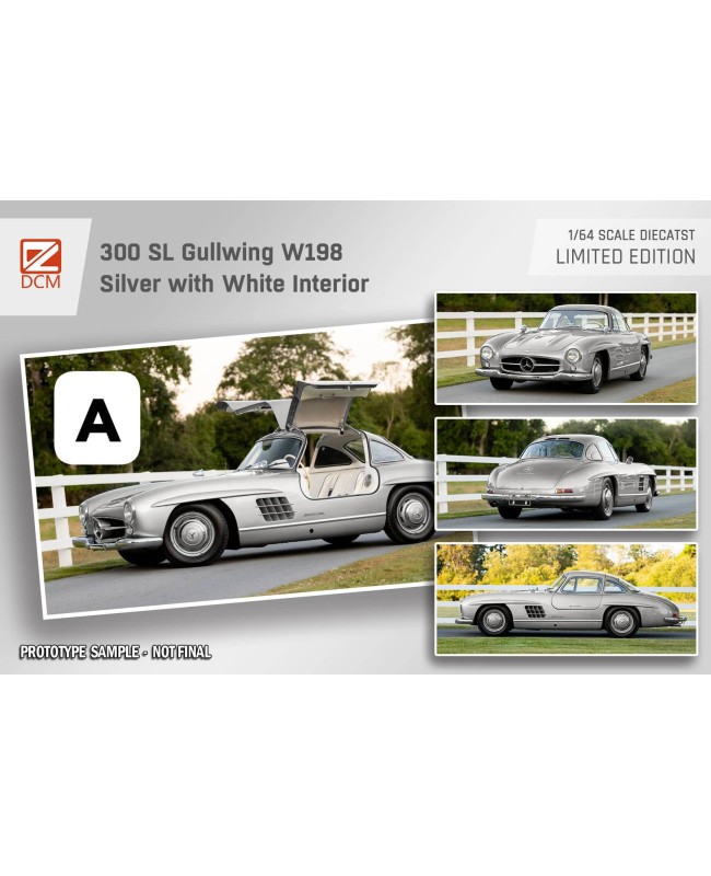 (預訂 Pre-order) DCM 1/64 300SL Gullwing W198 (Diecast car model) Silver white interior