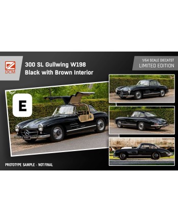 (預訂 Pre-order) DCM 1/64 300SL Gullwing W198 (Diecast car model) Metallic black brown interior